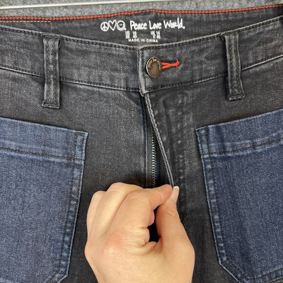 Peace Love World Regular Patch Pocket Flare Jeans Black Womens Size 10 Boho - Picture 5 of 12